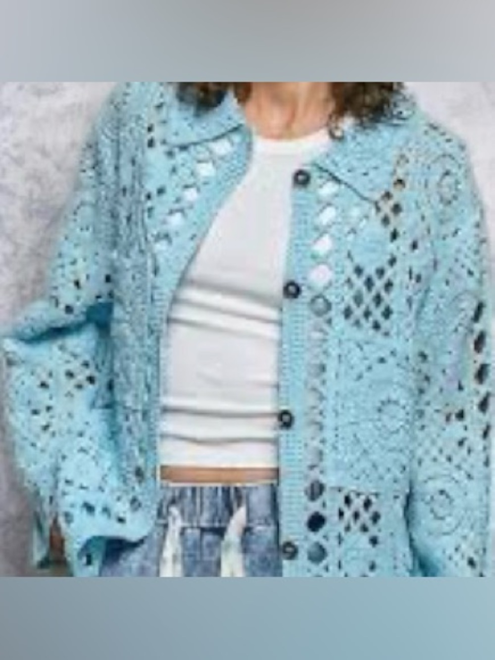 POL pastel blue crochet boho sweater jacket one size 
See pictures